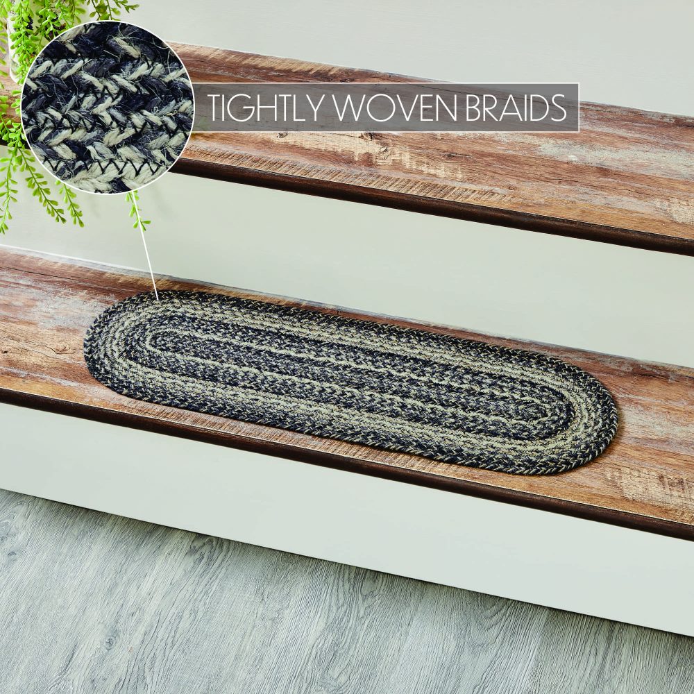 Sawyer Mill Black White Jute Stair Tread Oval Latex 8.5x27 - Image 4