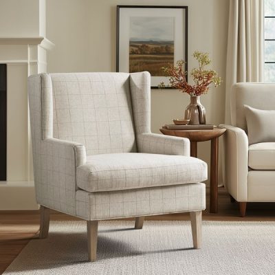 Martha Stewart Decker Plaid Wingback Armchair in Beige, One Size MT100-0001