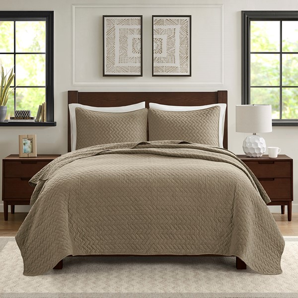 Hampton Hill Velvet Touch 3 Piece Luxurious Oversized Quilt Set in Taupe, King FB13-1149 - Image 2