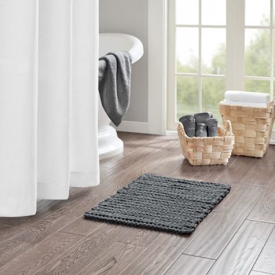 Madison Park Lasso 100% Cotton Chenille Chain Stitch Rug in Charcoal, 20x30" MP72-5830