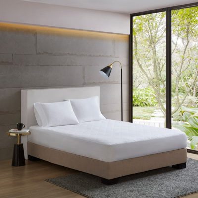 Sleep Philosophy All Natural Cotton Percale Quilted Mattress Pad in White, Queen BASI16-0328