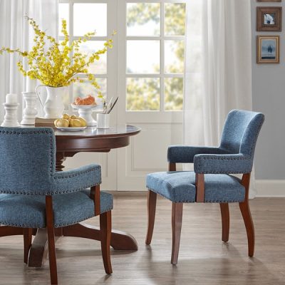 Madison Park Dawson Upholstered Dining Chair with Padded Arm in Blue, One Size MP100-0042