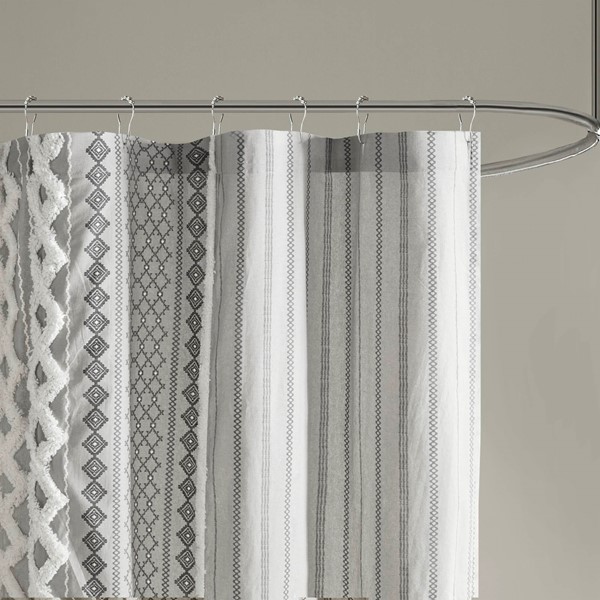 INK+IVY Imani Cotton Printed Shower Curtain with Chenille in Gray, 72x72" II70-1123 - Image 2