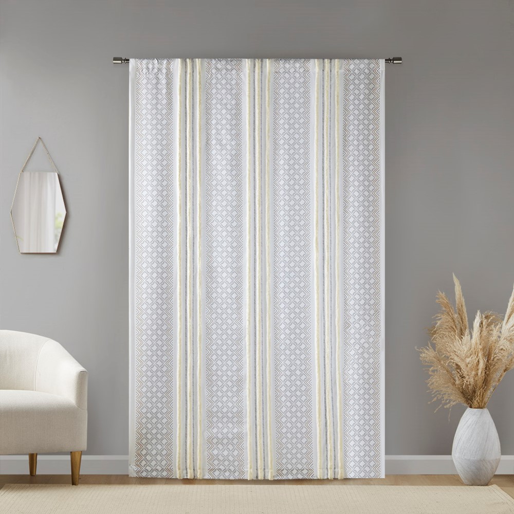 INK+IVY Ebby 2pk Poly Printed Curtain Panel with Tufted Stripe in White/Taupe, 2-PK 50x95" II40-1329 - Image 3