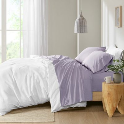 Madison Park 200 Thread Count Relaxed Cotton Percale Sheet Set in Purple, Cal King MP20-5398