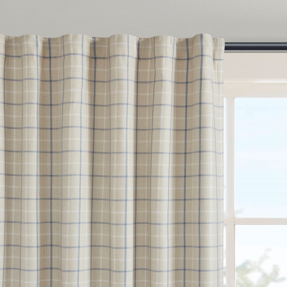 Madison Park Anaheim Plaid Rod Pocket and Back Tab Curtain Panel with Fleece Lining in linen blue, 50x108" MP40-8737 - Image 2