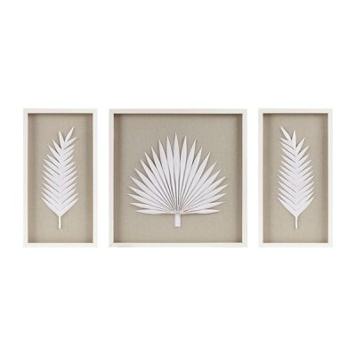 Madison Park Sabal Framed Rice Paper Palm Leaves 3-piece Shadowbox Wall Decor Set in Off-White, Set of 3 MP95B-0294