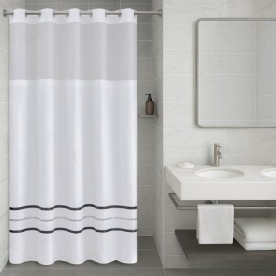 Nomad Home Plain Weave Premium Shower Curtain- Ribbon in White, 71"x74"+70"x54" NH70-0164