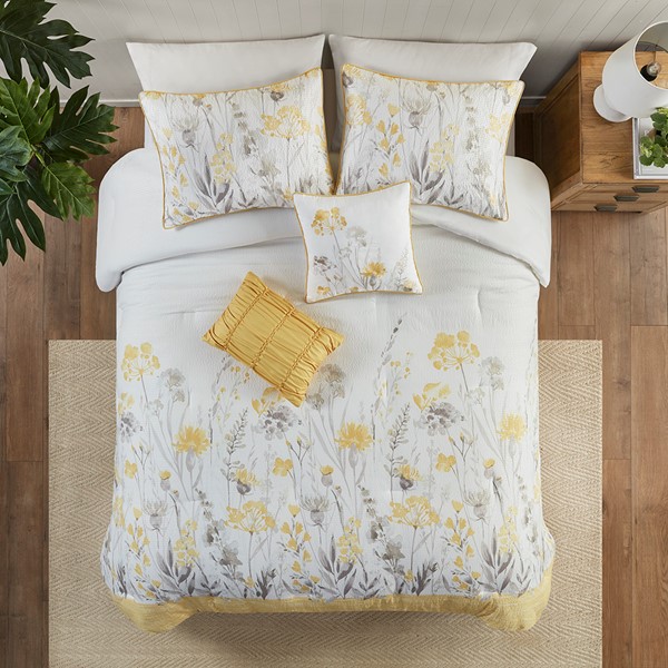 Madison Park Prairie 5 Piece Seersucker Comforter Set with Throw Pillows in Yellow, King/Cal King MP10-8360 - Image 4