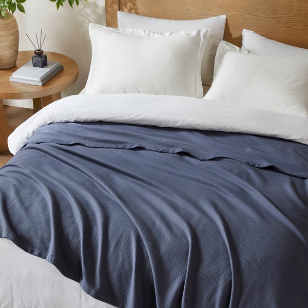 Madison Park Liquid Cotton Blanket in Navy, Twin MP51N-8379 - Image 3