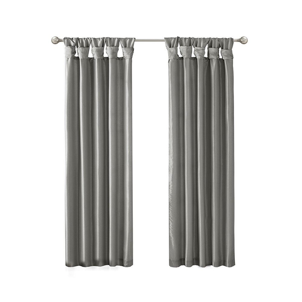 Madison Park Emilia 100% Polyester Solid Faux Silk Lined Twist Tab Window Curtain in Charcoal, 50x95" MP40-6557 - Image 2