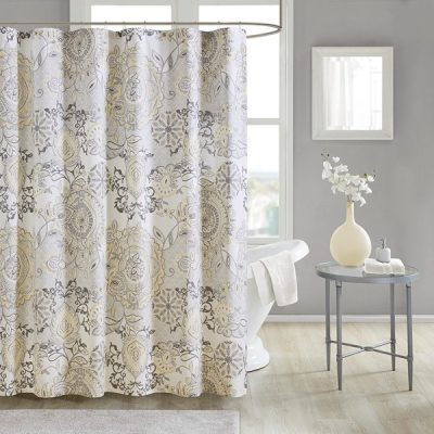 Madison Park Isla Printed Cotton Shower Curtain in Yellow, 72x72" MP70-8150
