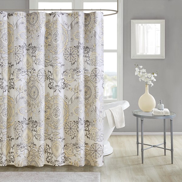 Madison Park Isla Printed Cotton Shower Curtain in Yellow, 72x72" MP70-8150