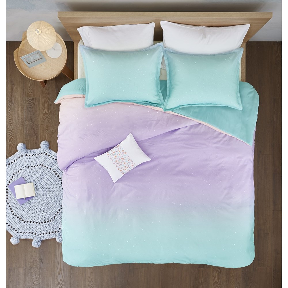 Mi Zone Glimmer Metallic Glitter Printed Reversible Duvet Cover Set in Aqua, Twin/Twin XL MZ12-0597 - Image 5