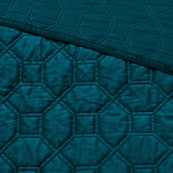 Madison Park Harper 3 Piece Velvet Quilt Set in Teal, Full/Queen MP13-4611 - Image 7