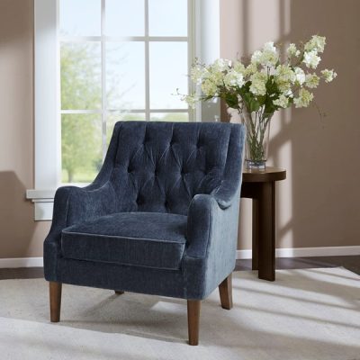 Madison Park Qwen Button Tufted Accent Chair in Navy, One Size MP100-1121
