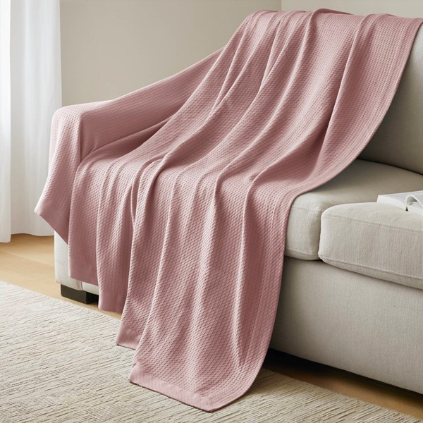 Madison Park 100% Certified Egyptian Cotton Blanket in Rose, Twin MP51N-6363 - Image 3