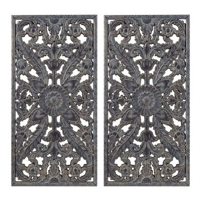 Madison Park Botanical Panel Distressed Carved Wood 2-piece Wall Decor Set in Antique Blue, Set of 2 MP95B-0264