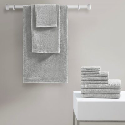 510 Design Big Bundle 100% Cotton Quick Dry 12 Piece Bath Towel Set in Silver, 12-Piece 5DS73-0261