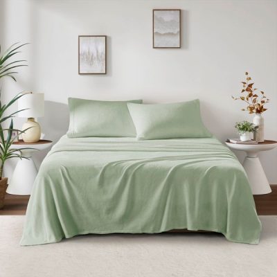 True North by Sleep Philosophy Soloft Plush Micro Plush Sheet Set in Green, Full BL20-0458