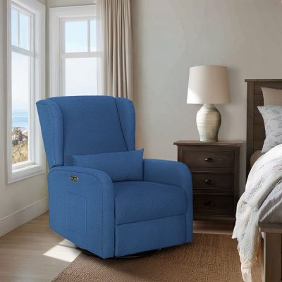 Madison Park Candace Power Recliner 3-in-1 with Swivel, Glider, Charging Station in Blue, One Size MP103-1284