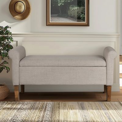 510 Design Aubrey Upholstered Storage Bench in Cream, One Size 5DS105-0052