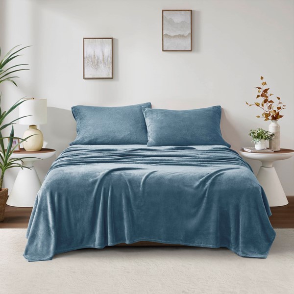 True North by Sleep Philosophy Soloft Plush Micro Plush Sheet Set in Blue, Full BL20-0454