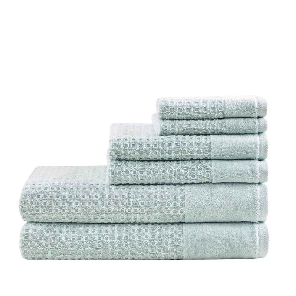 Madison Park Spa Waffle Cotton Jacquard Antimicrobial Bath Towel 6 Piece Set in Seafoam, 6-Piece MP73-5912 - Image 2