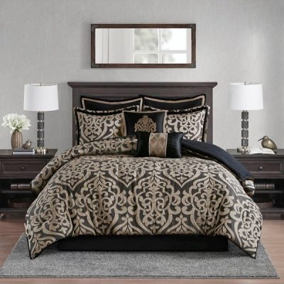 Madison Park Odette 8 Piece Jacquard Comforter Set in Black, King MP10-8726