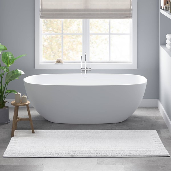 Madison Park Signature Splendor 100% Cotton Tufted 3000 GSM Reversible Bath Rug in White, 24x60" MPS72-557