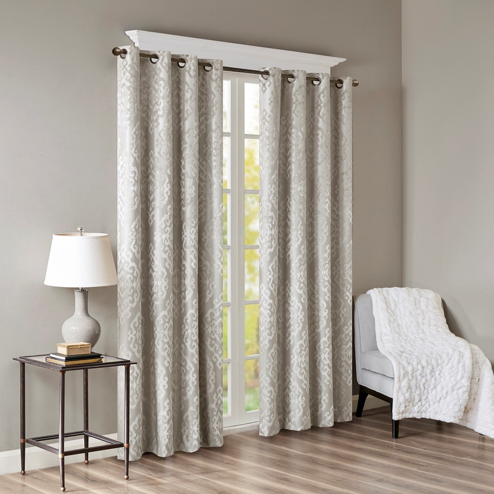 SunSmart Mirage Knitted Jacquard Damask Total Blackout Grommet Top Curtain Panel in Silver, 50x108" SS40-0018 - Image 3