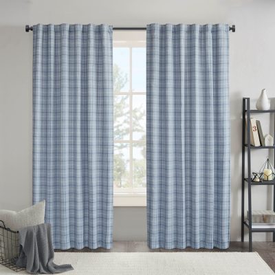 Madison Park Anaheim Plaid Rod Pocket and Back Tab Curtain Panel with Fleece Lining in Denim Blue, 50x95" MP40-8739