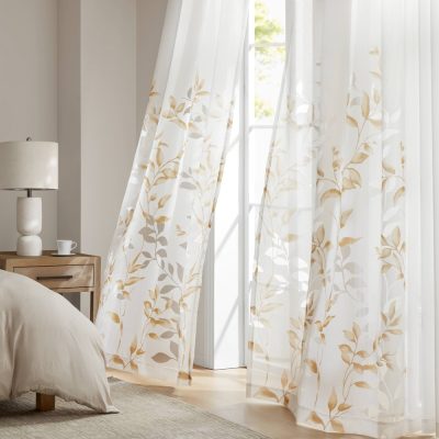 Madison Park Cecily Burnout Printed Window Curtain Panel in Yellow, 50x84" MP40-7434