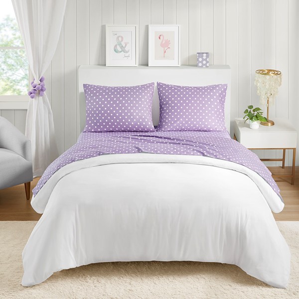 Mi Zone Polka Dot Printed 100% Cotton Sheet Set in Purple, Twin MZ20-418 - Image 2