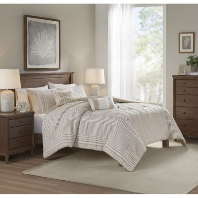 Harbor House Blue Anslee 3 Piece Cotton Yarn Dyed Comforter Set in Taupe, King HH10-1690