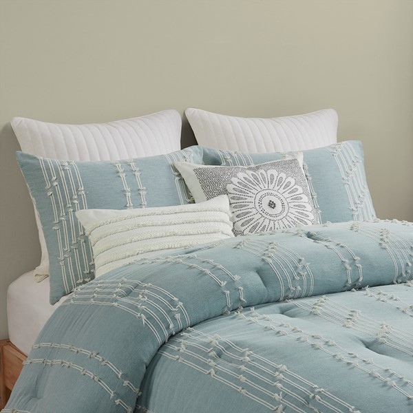 INK+IVY Kara 3 Piece Cotton Jacquard Comforter Set in Aqua, King/Cal King II10-1105 - Image 4