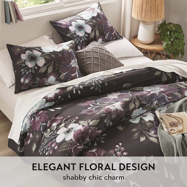 Madison Park Jolene 3 Piece Cotton Duvet Cover Set in Dark Grey/Plum, King/Cal King MP12-8493 - Image 2