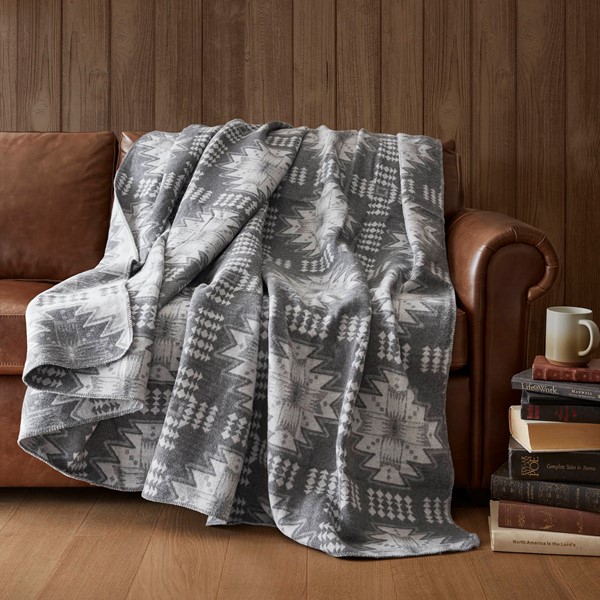 Woolrich Alberta Cotton Blend Blanket in Grey Aztec, King WR51-3924 - Image 3