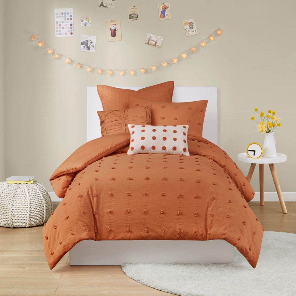 Urban Habitat Brooklyn Cotton Jacquard Duvet Cover Set with Euro Shams and Throw Pillows in Rust, Twin/Twin XL UH12-2497 - Image 4