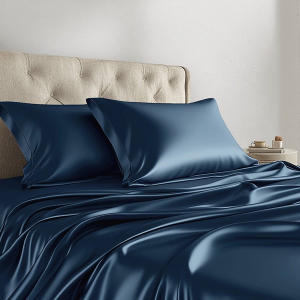 Madison Park Essentials Satin Luxury Sheet Set in Midnight Blue, King MPE20-1140 - Image 3
