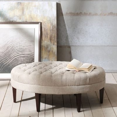 Madison Park Martin Surfboard Tufted Ottoman in Linen, One Size FPF18-0264