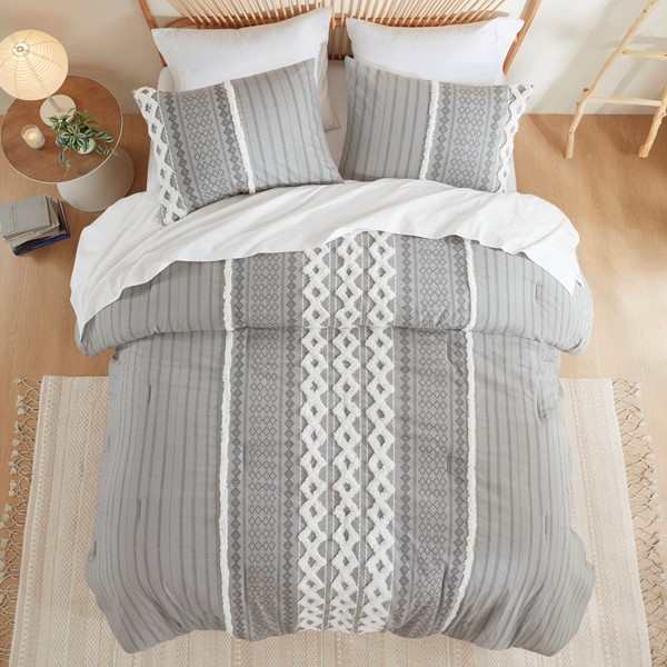 INK+IVY Imani Cotton Printed Comforter Set with Chenille in Gray, Full/Queen II10-1089 - Image 4