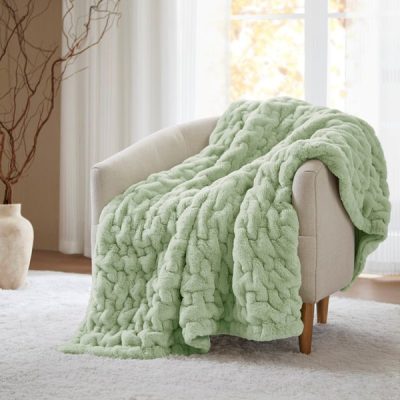 Madison Park Ruched Fur Throw in Sage Green, 50x60" MP50-8800