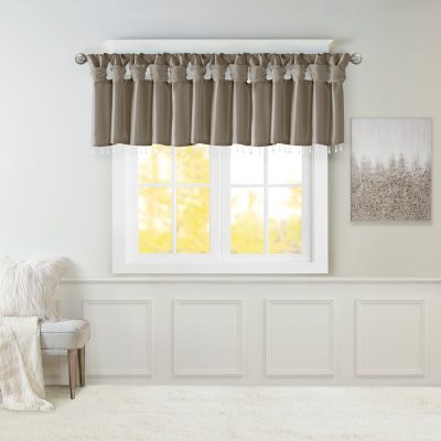 Madison Park Emilia Lightweight Faux Silk Valance With Beads in Pewter, 50x26" MP41-4452