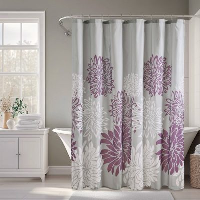 Madison Park Essentials Maible Printed Floral Shower Curtain in Purple, 72x72" MPE70-816