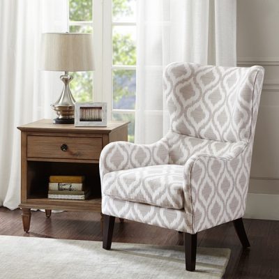 Madison Park Arianna Swoop Wing Chair in Grey/White, One Size MP100-0018