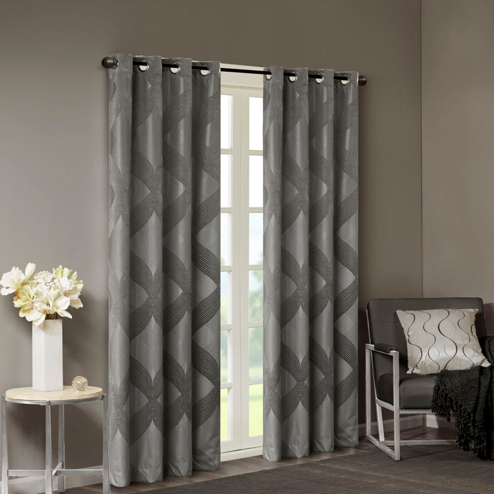 SunSmart Bentley Ogee Knitted Jacquard Total Blackout Curtain Panel in Charcoal, 50x84" SS40-0062 - Image 3