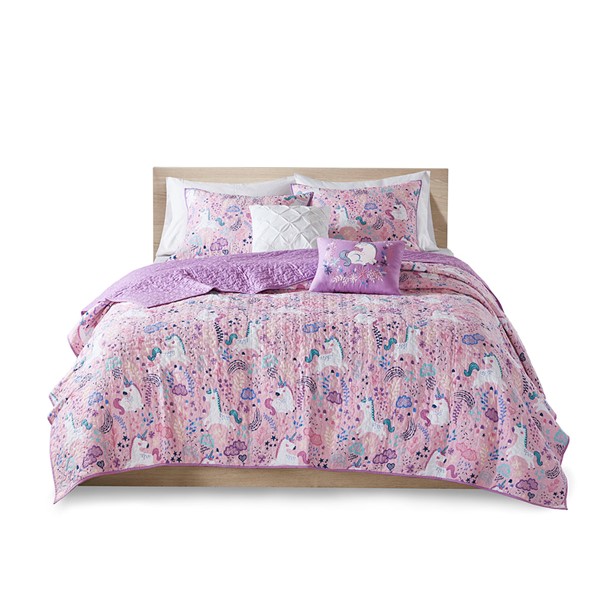 Urban Habitat Kids Lola Unicorn Reversible Cotton Quilt Set with Throw Pillows in Pink, Full/Queen UHK13-0103 - Image 2