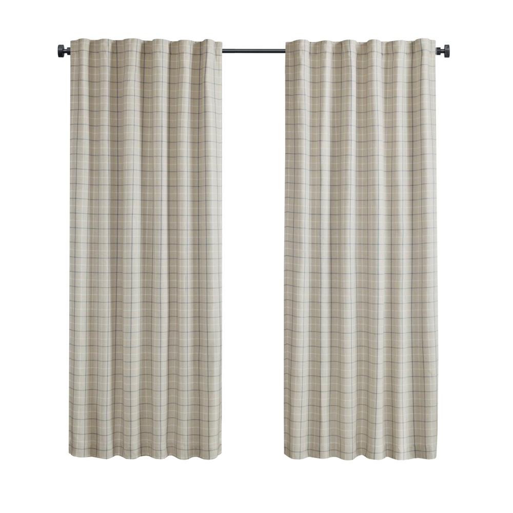 Madison Park Anaheim Plaid Rod Pocket and Back Tab Curtain Panel with Fleece Lining in linen blue, 50x108" MP40-8737 - Image 4