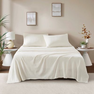 True North by Sleep Philosophy Soloft Plush Micro Plush Sheet Set in Ivory, Full BL20-0446